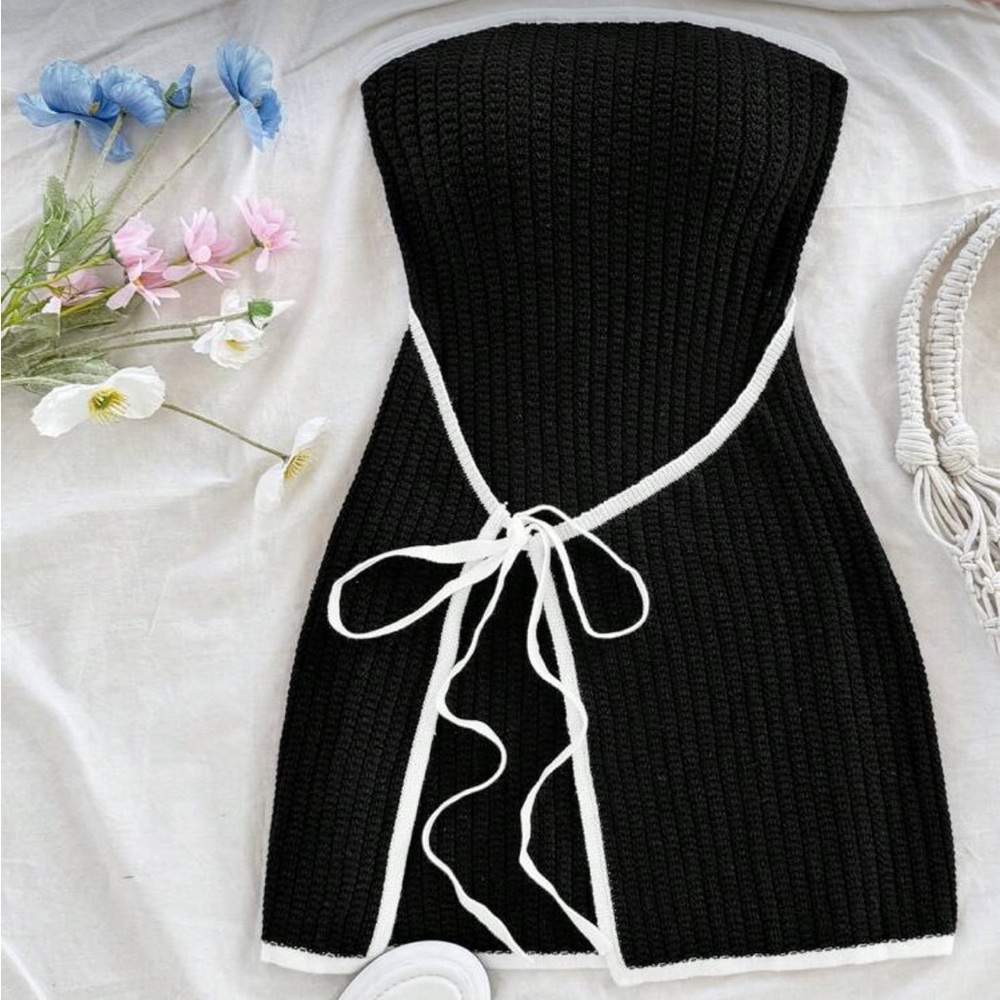 Black Knit Dress with White Trim